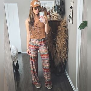 Guilty Aztec Boho Wide Leg Pants M Southwestern Print Flowy Festival Western